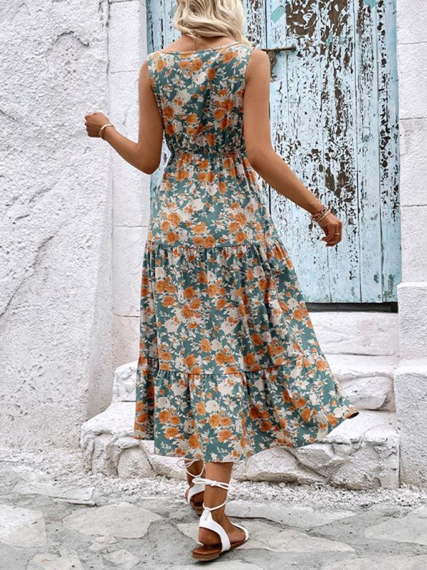 Zawil Casual Ladies Button Sleeveless Floral Print Dress - Vestir en Moda